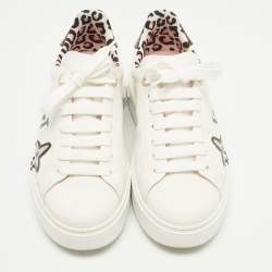 مملوكة مسبقًا Louis Vuitton White Leather Graffiti Logo Low Top Sneakers Size 38.5