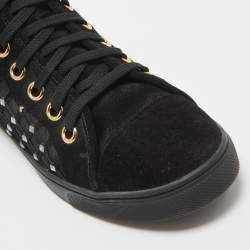Louis Vuitton Black Suede Cut Out Crystal Embellished High Top Sneakers Size 38.5