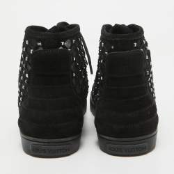 Louis Vuitton Black Suede Cut Out Crystal Embellished High Top Sneakers Size 38.5