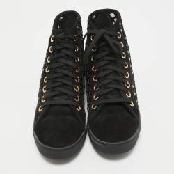 Louis Vuitton Black Suede Cut Out Crystal Embellished High Top Sneakers Size 38.5