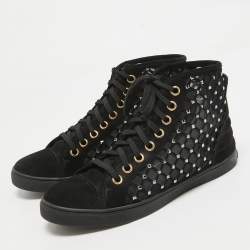 Louis Vuitton Black Suede Cut Out Crystal Embellished High Top Sneakers Size 38.5