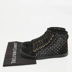 Louis Vuitton Black Suede Cut Out Crystal Embellished High Top Sneakers Size 38.5