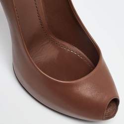 Louis Vuitton Brown Leather Oh Really! Platform Peep Toe Pumps Size 37.5