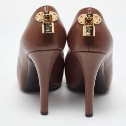 Louis Vuitton Brown Leather Oh Really! Platform Peep Toe Pumps Size 37.5