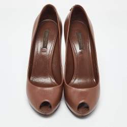 Louis Vuitton Brown Leather Oh Really! Platform Peep Toe Pumps Size 37.5