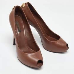 Louis Vuitton Brown Leather Oh Really! Platform Peep Toe Pumps Size 37.5