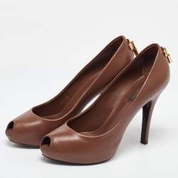 Louis Vuitton Brown Leather Oh Really! Platform Peep Toe Pumps Size 37.5