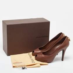 Louis Vuitton Brown Leather Oh Really! Platform Peep Toe Pumps Size 37.5