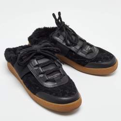 Louis Vuitton Black Monogram Suede and Fur Lous Mule Sneakers Size 39