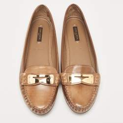 Louis Vuitton Brown Glazed Leather Cluny Loafers Size 39