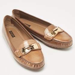 Louis Vuitton Brown Glazed Leather Cluny Loafers Size 39