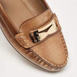 Louis Vuitton Brown Glazed Leather Cluny Loafers Size 39