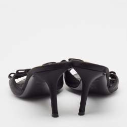 Louis Vuitton Black Satin Bow Slide Sandals Size 39.5