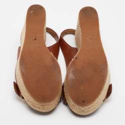 Louis Vuitton Brown Leather Espadrille Wedge Slingback Sandals Size 38