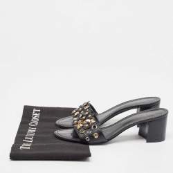 Louis Vuitton Black Leather Embellished Slide Sandals Size 37