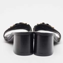 Louis Vuitton Black Leather Embellished Slide Sandals Size 37