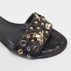 Louis Vuitton Black Leather Embellished Slide Sandals Size 37