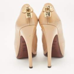 Louis Vuitton Beige Patent Leather Oh Really! Peep Toe Pumps Size 36.5