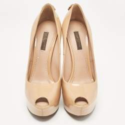 Louis Vuitton Beige Patent Leather Oh Really! Peep Toe Pumps Size 36.5