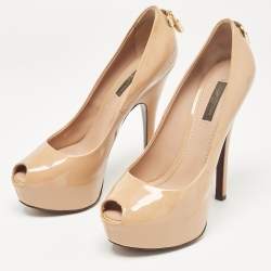 Louis Vuitton Beige Patent Leather Oh Really! Peep Toe Pumps Size 36.5