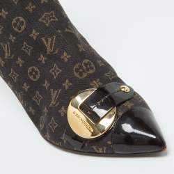 Louis Vuitton Brown Monogram Mini Lin Canvas and Patent Leather Ankle Length Boots 39.5