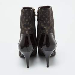 Louis Vuitton Brown Monogram Mini Lin Canvas and Patent Leather Ankle Length Boots 39.5