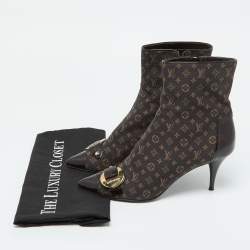 Louis Vuitton Brown Monogram Mini Lin Canvas and Patent Leather Ankle Length Boots 39.5