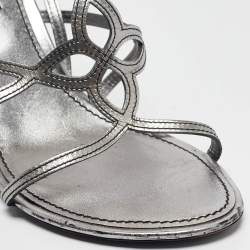 Louis Vuitton Silver Leather Ankle Strap Sandals Size 36.5