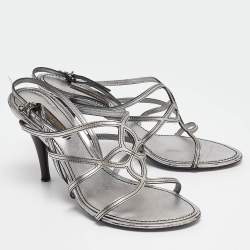 Louis Vuitton Silver Leather Ankle Strap Sandals Size 36.5