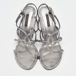 Louis Vuitton Silver Leather Ankle Strap Sandals Size 36.5