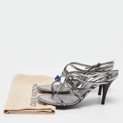 Louis Vuitton Silver Leather Ankle Strap Sandals Size 36.5