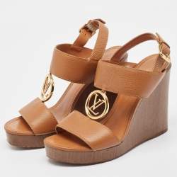 مملوكة مسبقًا Louis Vuitton Brown Leather Vedette Wedge Sandals Size 40