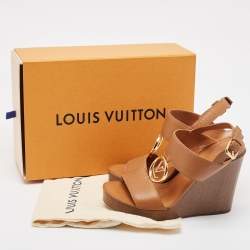 مملوكة مسبقًا Louis Vuitton Brown Leather Vedette Wedge Sandals Size 40