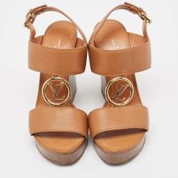 مملوكة مسبقًا Louis Vuitton Brown Leather Vedette Wedge Sandals Size 40