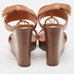 مملوكة مسبقًا Louis Vuitton Brown Leather Vedette Wedge Sandals Size 40