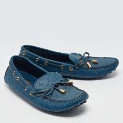 Louis Vuitton Blue Monogram Leather Gloria Loafers Size 36.5