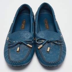 Louis Vuitton Blue Monogram Leather Gloria Loafers Size 36.5