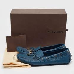 Louis Vuitton Blue Monogram Leather Gloria Loafers Size 36.5