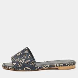 Pre Owned Louis Vuitton Blue Monogram Denim Flat Slides Size 38