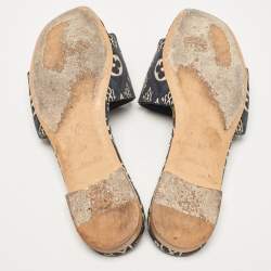 Pre Owned Louis Vuitton Blue Monogram Denim Flat Slides Size 38