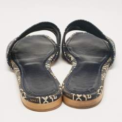 Pre Owned Louis Vuitton Blue Monogram Denim Flat Slides Size 38