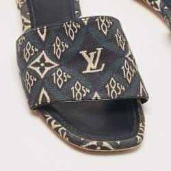 Pre Owned Louis Vuitton Blue Monogram Denim Flat Slides Size 38