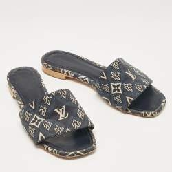 Pre Owned Louis Vuitton Blue Monogram Denim Flat Slides Size 38