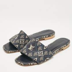 Pre Owned Louis Vuitton Blue Monogram Denim Flat Slides Size 38