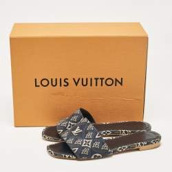 Pre Owned Louis Vuitton Blue Monogram Denim Flat Slides Size 38