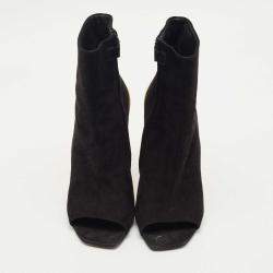 Pre Owned Louis Vuitton Black Suede Wedge Ankle Length Boots Size 38