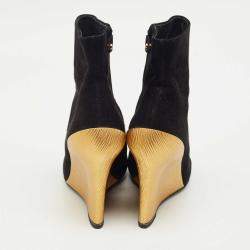 Pre Owned Louis Vuitton Black Suede Wedge Ankle Length Boots Size 38