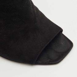 Pre Owned Louis Vuitton Black Suede Wedge Ankle Length Boots Size 38