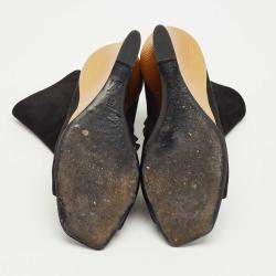 Pre Owned Louis Vuitton Black Suede Wedge Ankle Length Boots Size 38