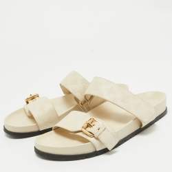 Louis Vuitton Cream Perforated Monogram Leather Bom Dia Slides Size 40